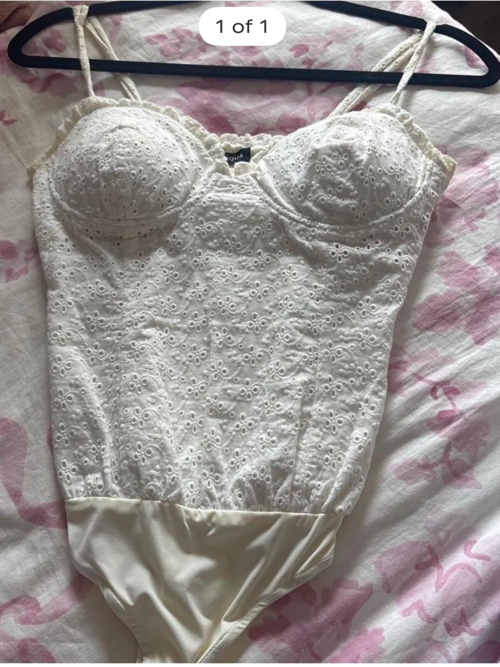 Aqua  Eyelet Lace Bodysuit with Built-In Cups